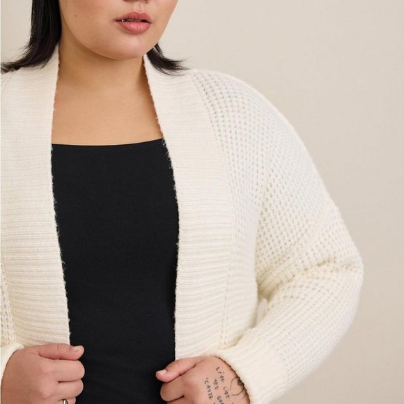 ❤️NWT VINTAGE TORRID CARDIGAN SWEATER - IVORY WAFFLE WEAVE - OPEN FRONT SIZE 2X - Picture 3 of 12